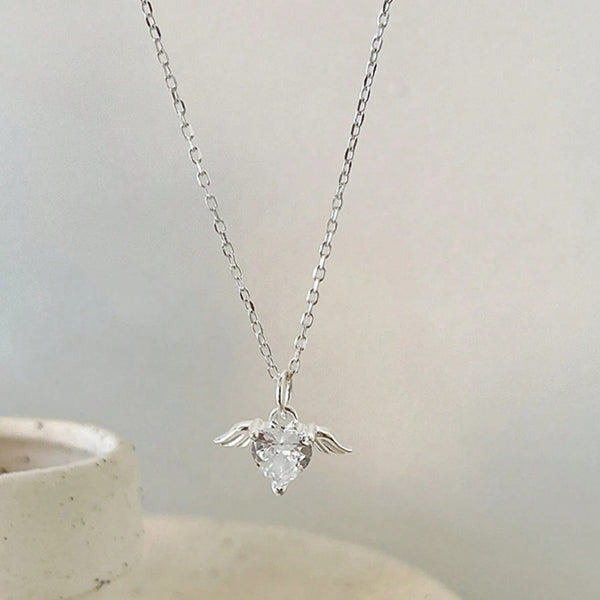 Hallmarked Silver Angel Heart Pendant With Chain
