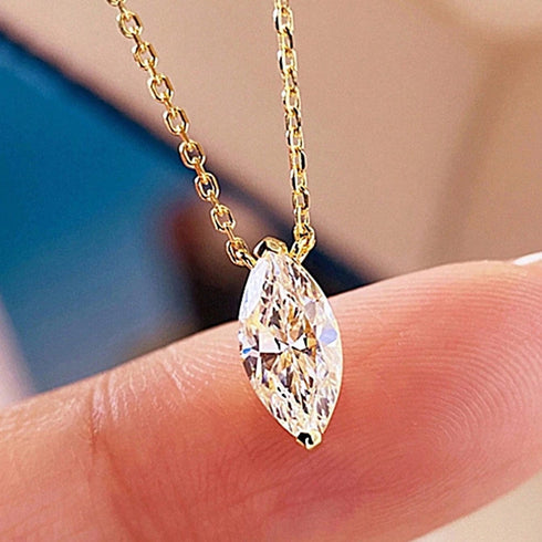 Hallmarked Silver Oval Cut AD Pendant With Chain With Gold Plating