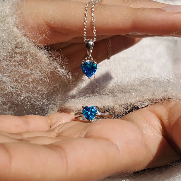 Hallmark Silver Blue Heart Ring And Pendant Set