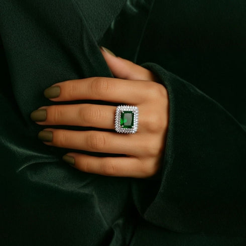 Zarkan 925 Green Ruby Silver Ring For Women