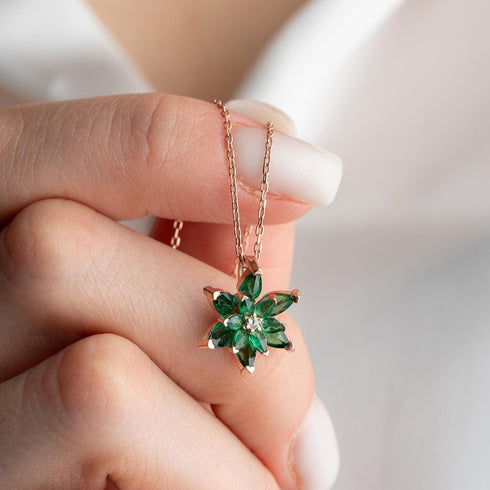 Hallmark Silver Sterling Rose Gold Green Lotus Flower Necklace