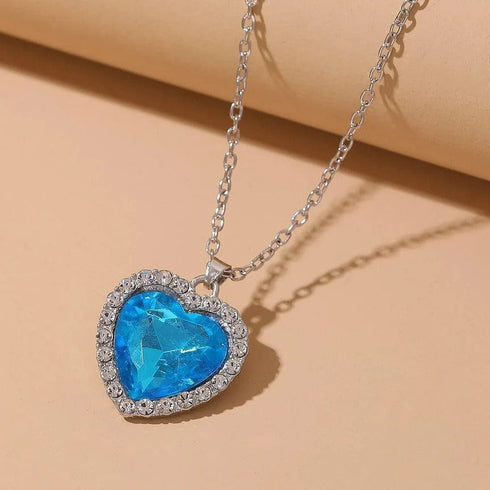 Hallmark Silver Premium Aqua Blue Heart Ring And Pendant Set