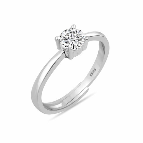 Zarkan 925 Silver Adjustable Solitaire Diamond Ring For Women