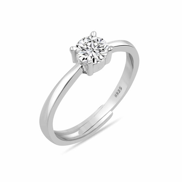 Zarkan 925 Silver Adjustable Solitaire Diamond Ring For Women