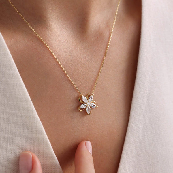 Hallmark Silver Gold Plated Camellia Flower Necklace