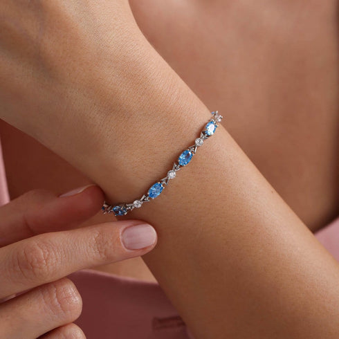 Hallmark Silver Rhodium Rowed Aquamarin Bracelet