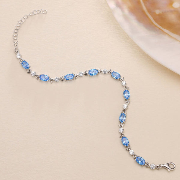 Hallmark Silver Rhodium Rowed Aquamarin Bracelet