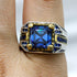 Hallmarked Vintage Silver Sapphire Stone Ring For Men