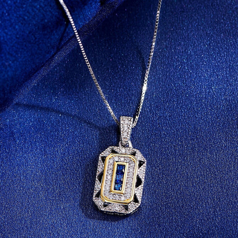 Hallmarked Silver Fusion Blue Necklace With Link Chain