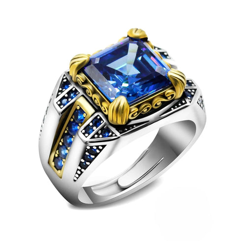 Hallmarked Vintage Silver Sapphire Stone Ring For Men