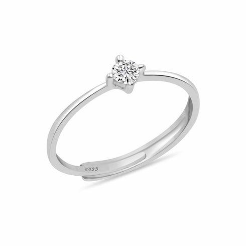 Minimal Sterling Silver Solitaire Ring With AD