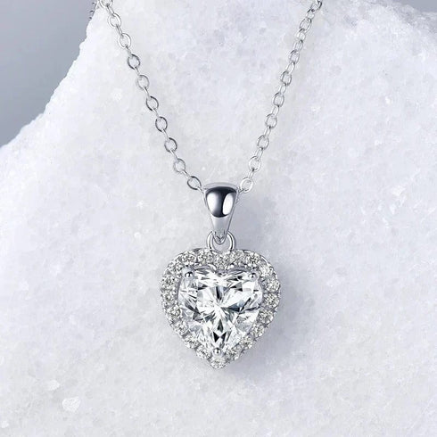 Hallmark Silver White Heart Cut Solitaire Ring And Pendant Set