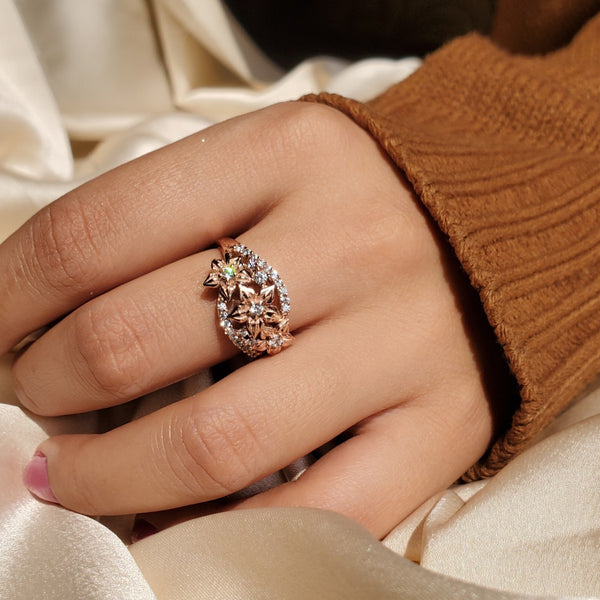 Hallmark Silver Zarkan Rose Gold Floral Ring