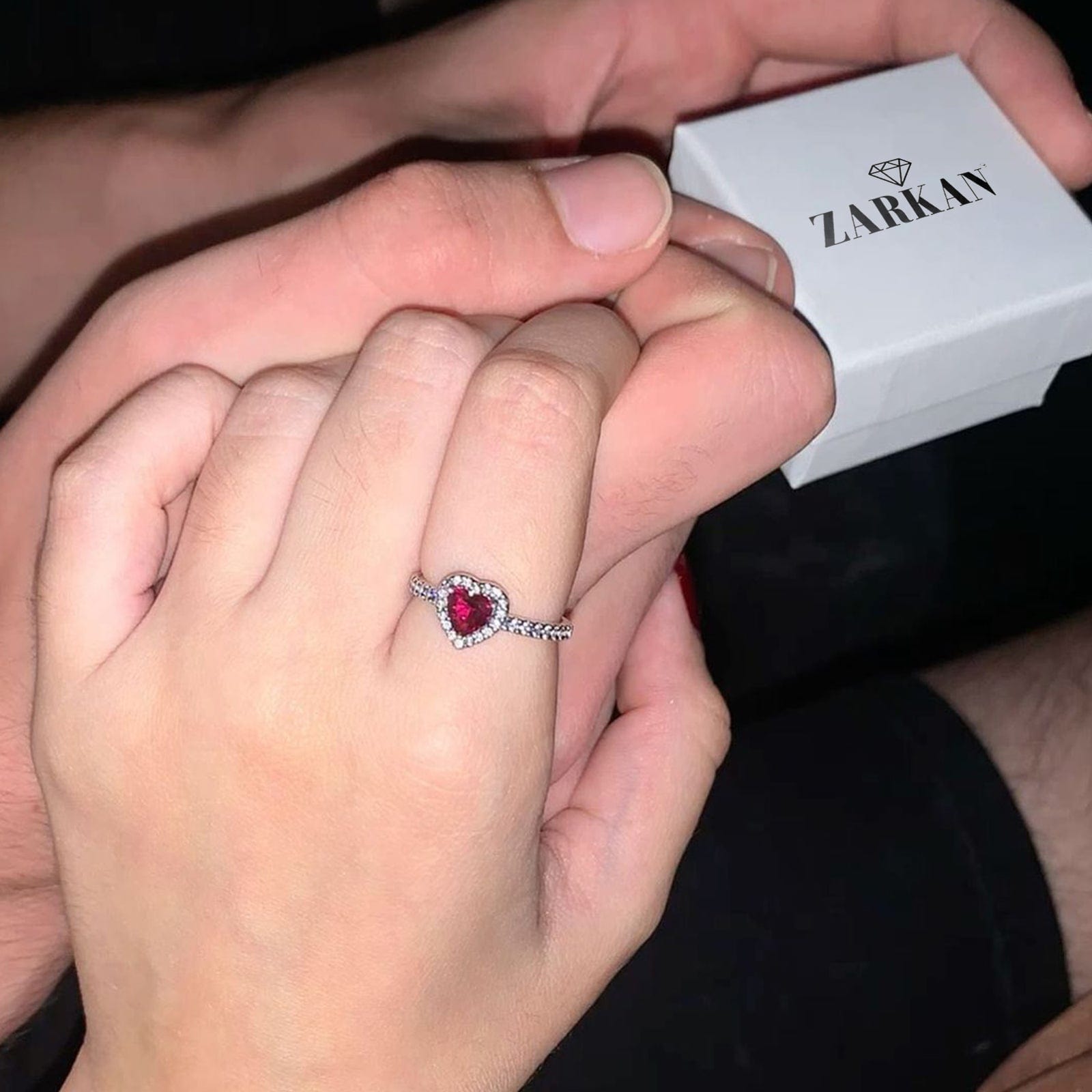 Zarkan Red Heart Shining Minimal Silver Rings - Main Image