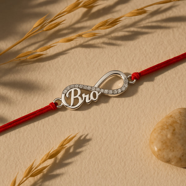 Zarkan Infinity BRO Precious Silver Rakhi With Roli Chawal