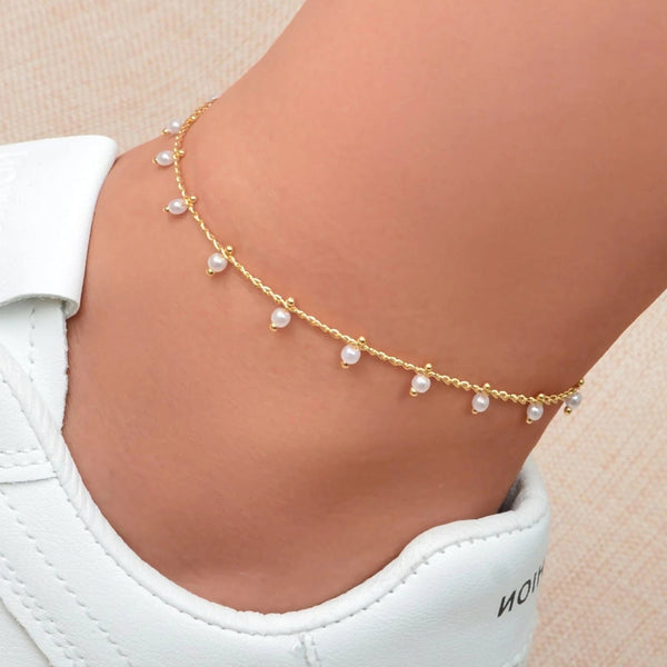 Hallmark Silver Faux Pearl Charm Gold Plated Anklet For Women