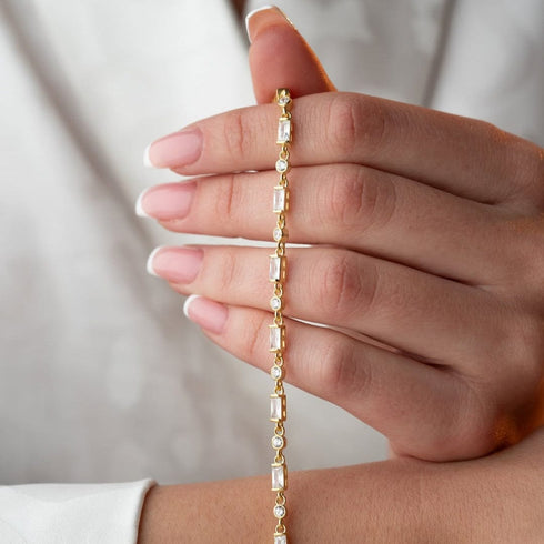 Hallmark Silver Gold Baguette Stone Detailed Bracelet
