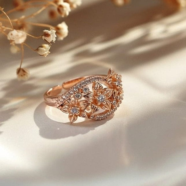 Hallmark Silver Zarkan Rose Gold Floral Ring