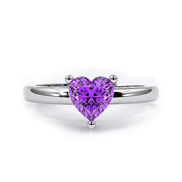 Zarkan 925 Sterling Silver Amethyst Heart Ring