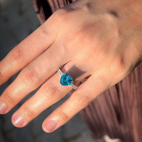 Hallmark Silver Premium Aqua Blue Heart Ring