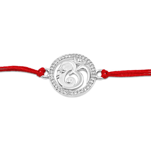 Zarkan OM Ganesha Pure Silver Rakhi With Roli Chawal