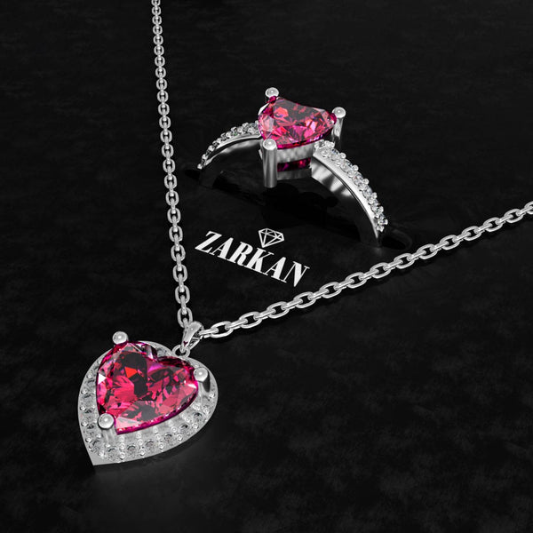 Hallmark Silver Pink Blush Heart Ring And Pendant Set