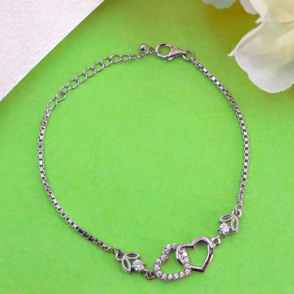 925 Silver Double Trouble Heart Bracelet with Link Chain