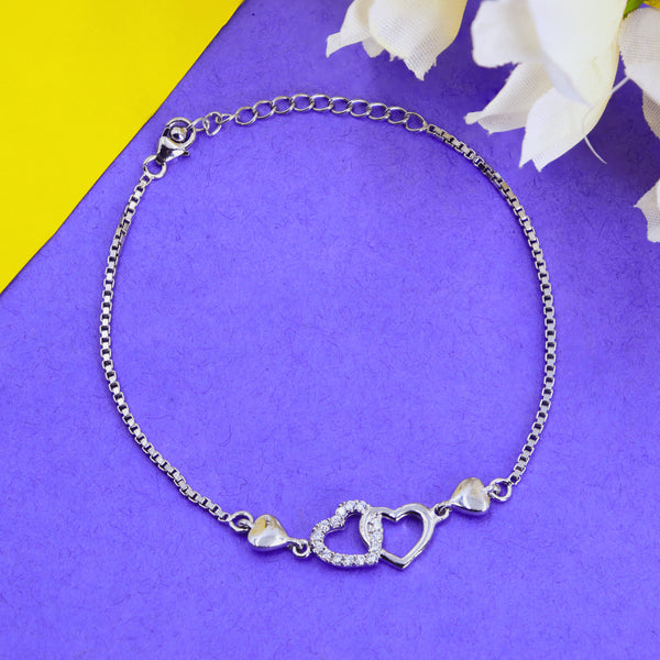 Zarkan 925 Silver Elegant Heart Link Bracelet