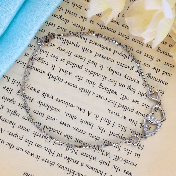 Dual Heart Silver Bracelet For Girls