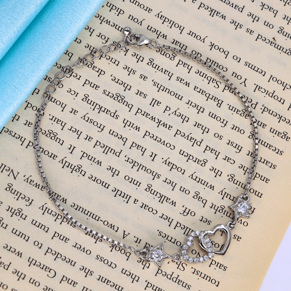 Zarkan Sterling 925 Silver Star Love Heart Bracelet