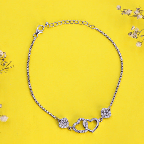 Charming Dual Link Heart 925 Sterling Silver Bracelet