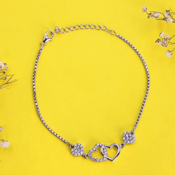 Charming Dual Link Heart 925 Sterling Silver Bracelet