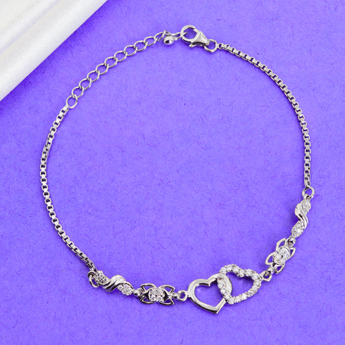 Zarkan 925 Silver Classic Link Heart Bracelet