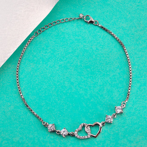 Zarkan 925 Silver Whispers of Love Heart Charm Bracelet
