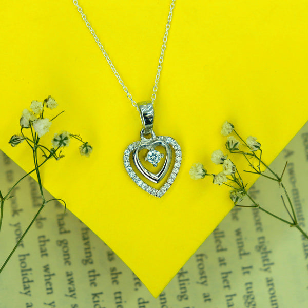 Zarkan 925 Silver Heart Solitaire American Diamond Pendant