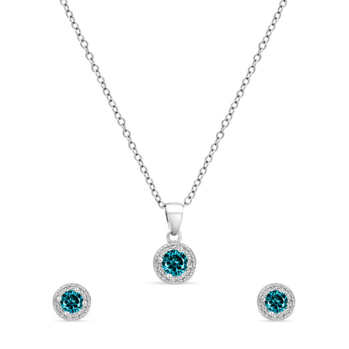 Zarkan Blue Delight Dot Silver Jewelry Set