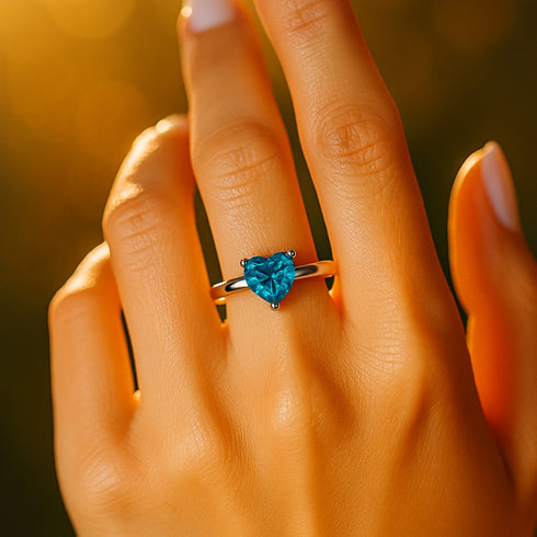 Zarkan 925 Sterling Silver Blue Heart Ring