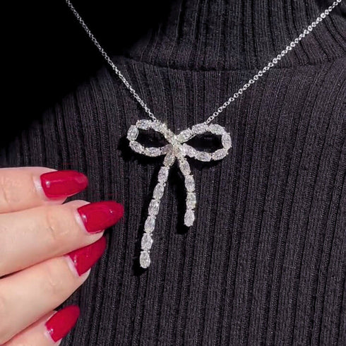 Hallmark Silver Dainty Crystal Bow Necklace