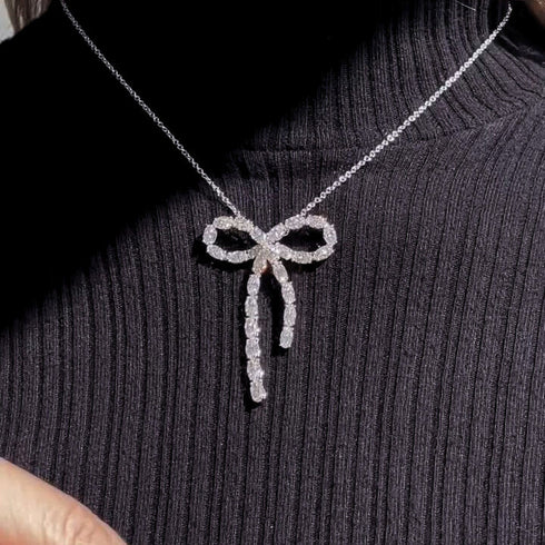 Hallmark Silver Dainty Crystal Bow Necklace