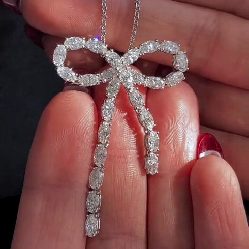 Hallmark Silver Dainty Crystal Bow Necklace
