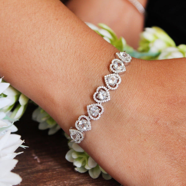 Zarkan 925 Silver Heart Link Bracelet