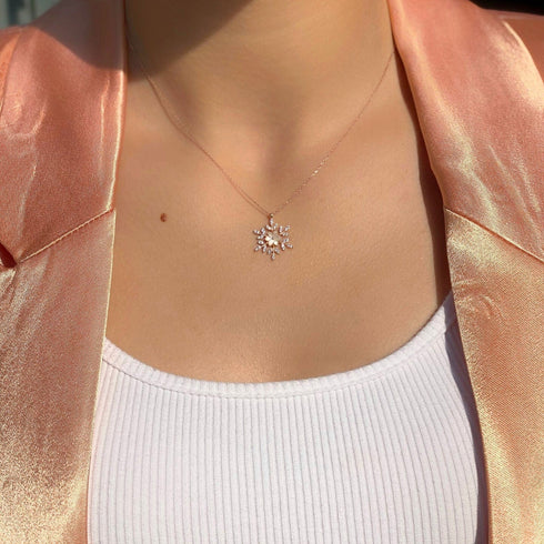Hallmark Silver Snow Flower Rose Gold Pendant