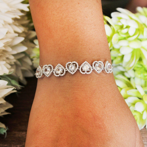 Zarkan 925 Silver Heart Link Bracelet