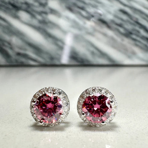 Zarkan 925 Silver Pink Crystal Diamond Earrings
