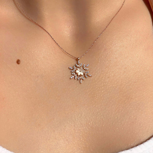 Hallmark Silver Snow Flower Rose Gold Pendant