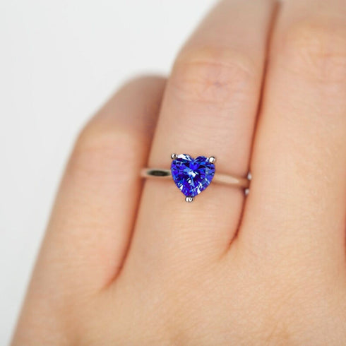 Zarkan Navy Blue Heart Silver Ring