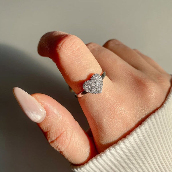 Zarkan 925 White Heart Sterling Silver Diamond Ring For Women