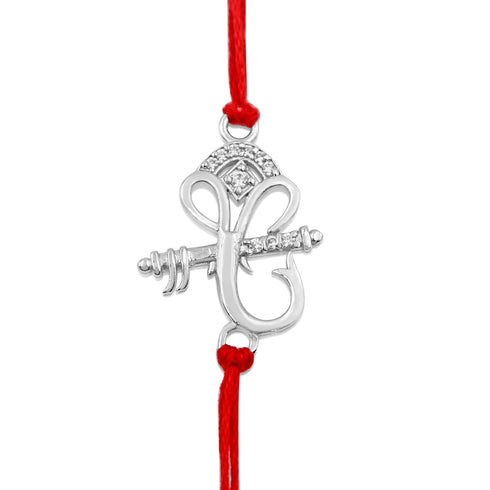 Zarkan Lord Ganesha Precious Silver Rakhi With Roli Chawal