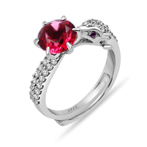 925 Silver Dragon Ring With Ruby