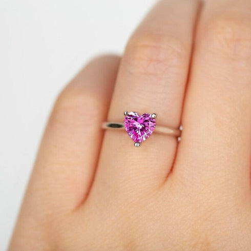 Zarkan Pink Heart Silver Ring